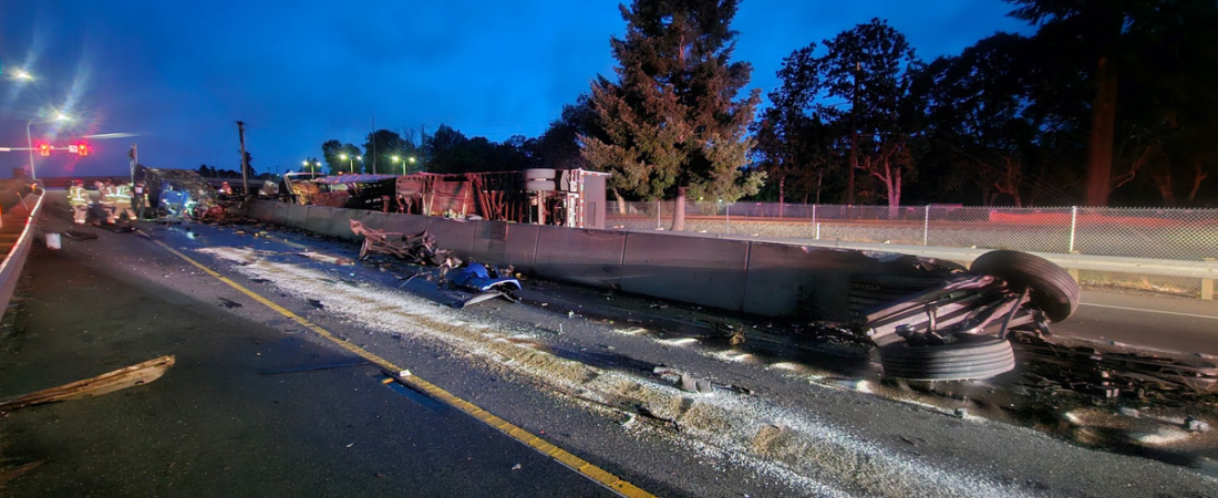 Corn spills onto I-5 ramp in Lakewood after semi-truck crash