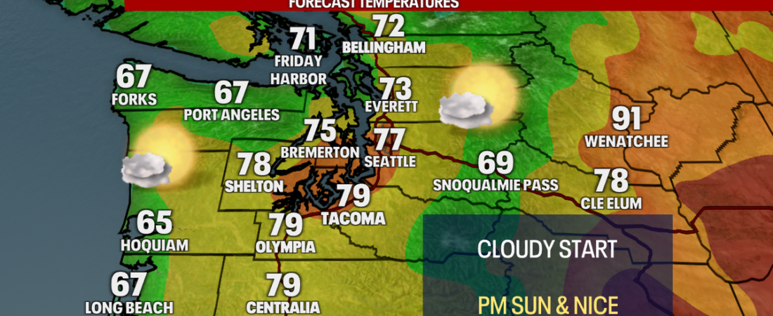 Morning clouds to sun Saturday, highs in the upper 70s